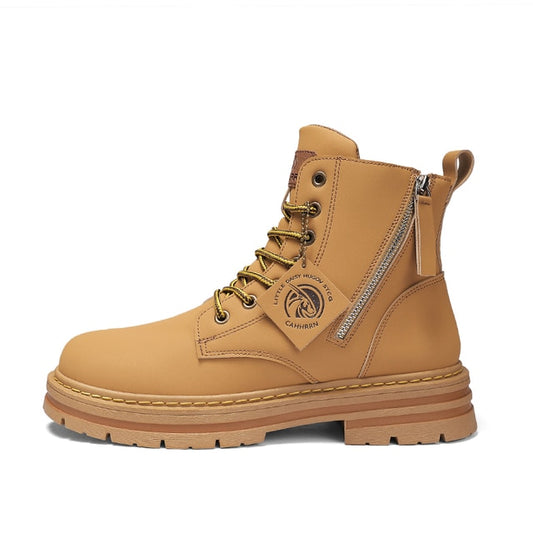 Men's Quality High Top Leather Boots Yellow 0225