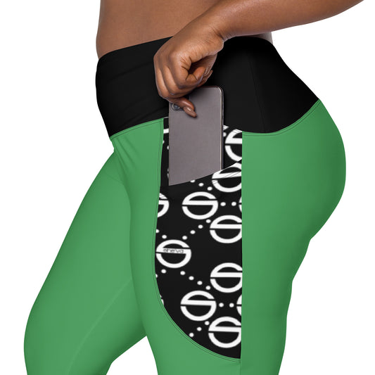 Crossover leggings with pockets (green)