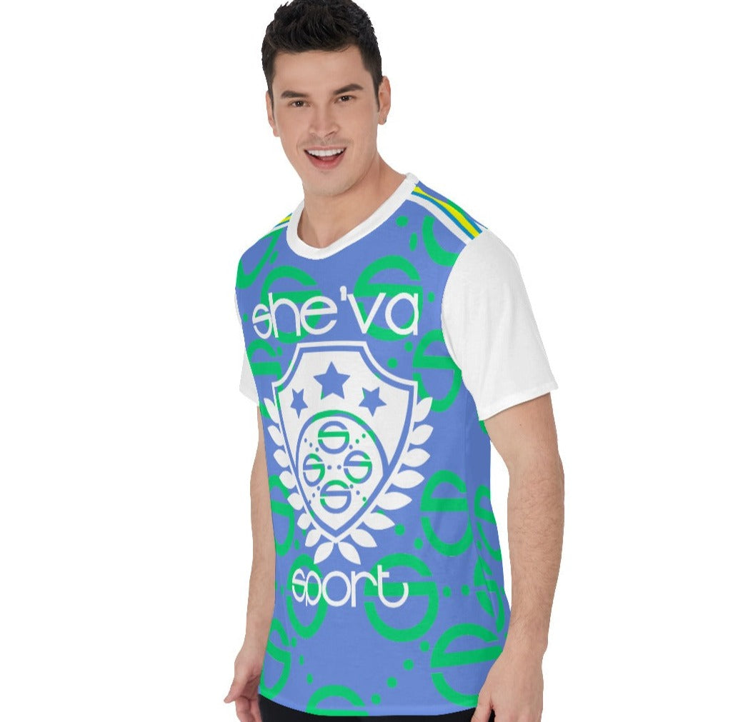 She'va Men's Basic O-Neck T-Shirt (Sig Crest/Blu/Grn)