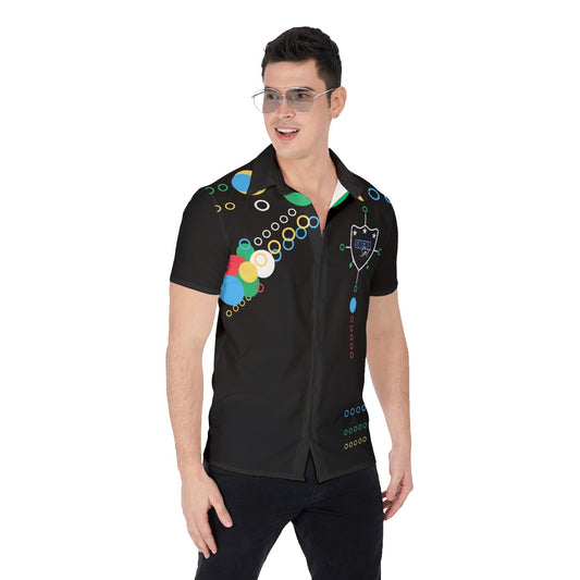 She'va Men's Short Sleeve Button Down Shirt ( Bowrain/Black)