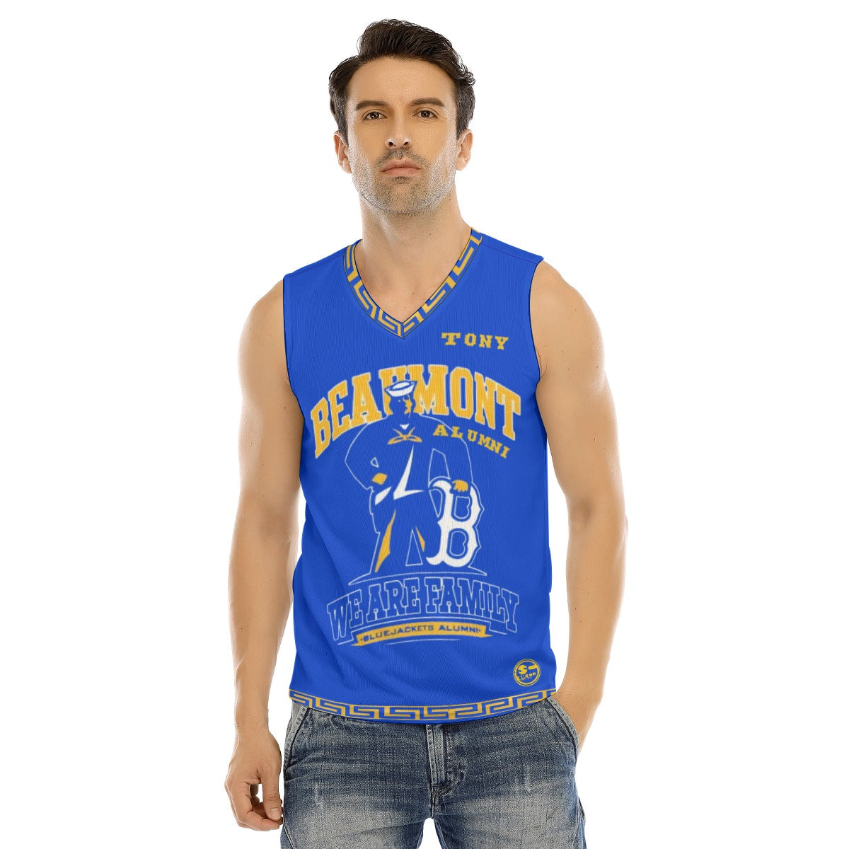 O.G. RETRO Men's V-neck Tank Top/ BLUE  * YOU CAN PERSONALIZE ME *