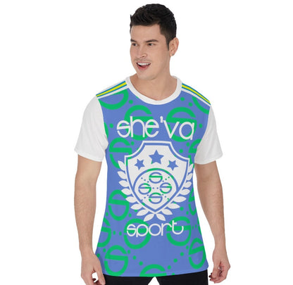 She'va Men's Basic O-Neck T-Shirt (Sig Crest/Blu/Grn)