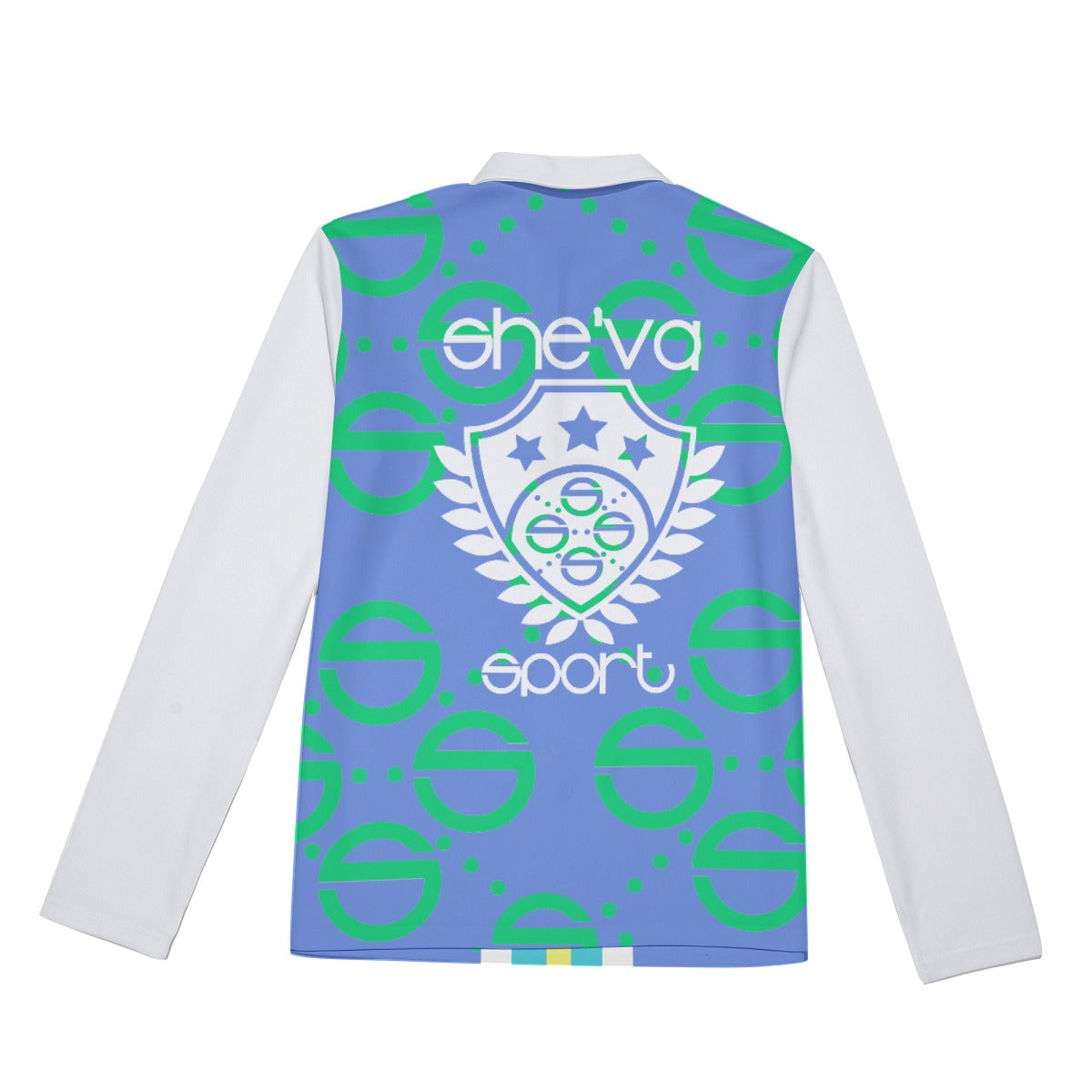 She'va Men's Long Sleeve Zip-Up Polo (Signature Crest /Blu/Grn)