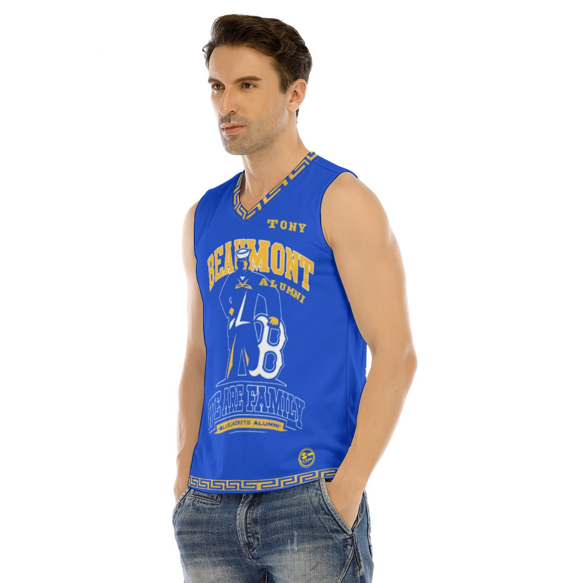 O.G. RETRO Men's V-neck Tank Top/ BLUE  * YOU CAN PERSONALIZE ME *