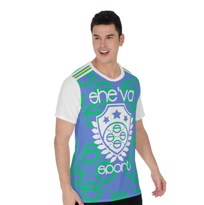 She'va Men's Basic O-Neck T-Shirt (Sig Crest/Blu/Grn)