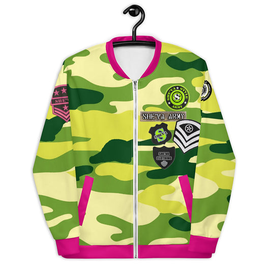 Army Patched Unisex Camo Bomber *Olive/Fuchsia *