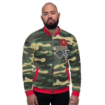 Army Patched Unisex Camo Bomber *Army Green /Red*