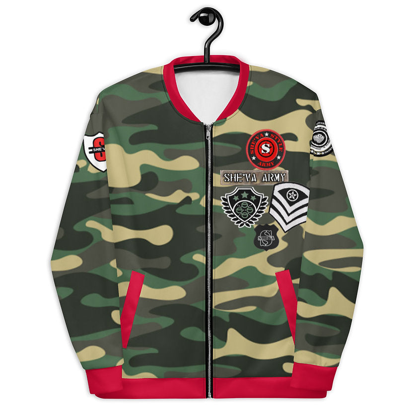 Army Patched Unisex Camo Bomber *Army Green /Red*